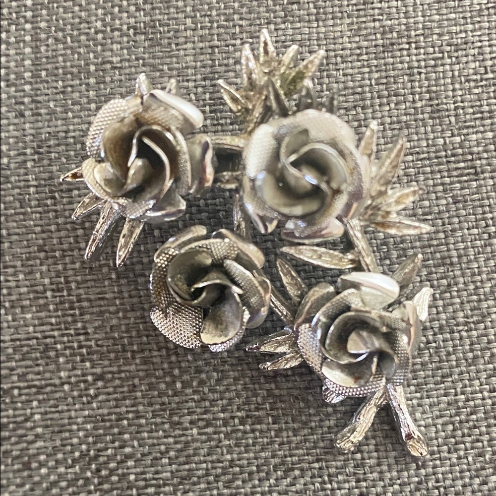 Coro Silver Rose Cluster Brooch